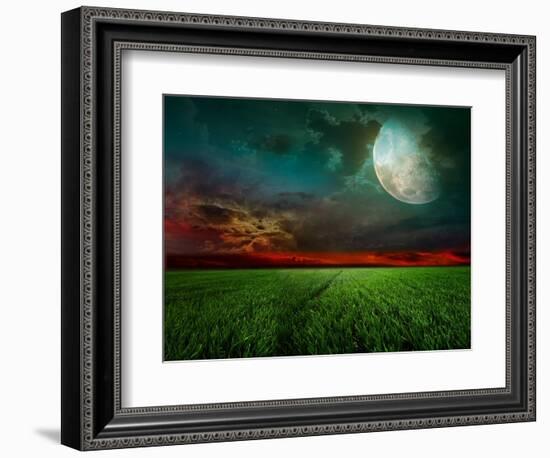 Young Wheat Field At Night With The Moonlight-Krivosheev Vitaly-Framed Premium Giclee Print