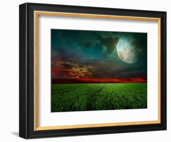 Young Wheat Field At Night With The Moonlight-Krivosheev Vitaly-Framed Premium Giclee Print