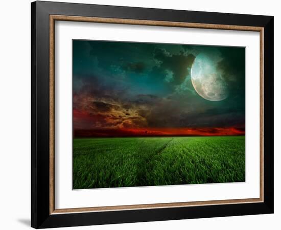 Young Wheat Field At Night With The Moonlight-Krivosheev Vitaly-Framed Art Print