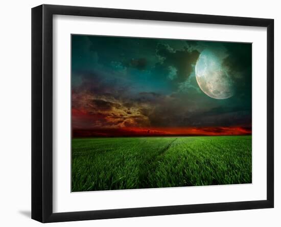 Young Wheat Field At Night With The Moonlight-Krivosheev Vitaly-Framed Art Print