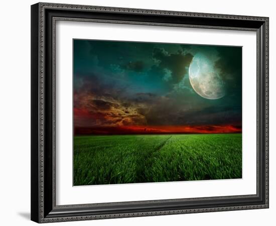 Young Wheat Field At Night With The Moonlight-Krivosheev Vitaly-Framed Art Print