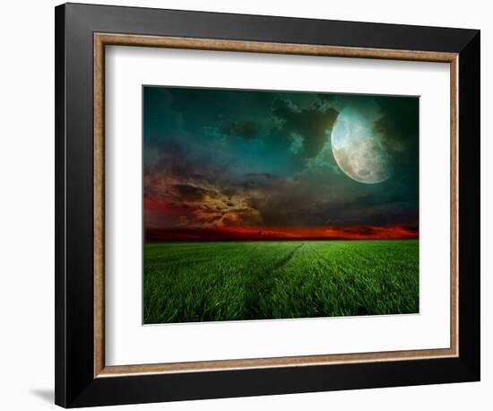 Young Wheat Field At Night With The Moonlight-Krivosheev Vitaly-Framed Art Print