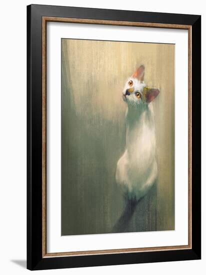 Young White Cat Looking Up,Digital Painting-Tithi Luadthong-Framed Art Print