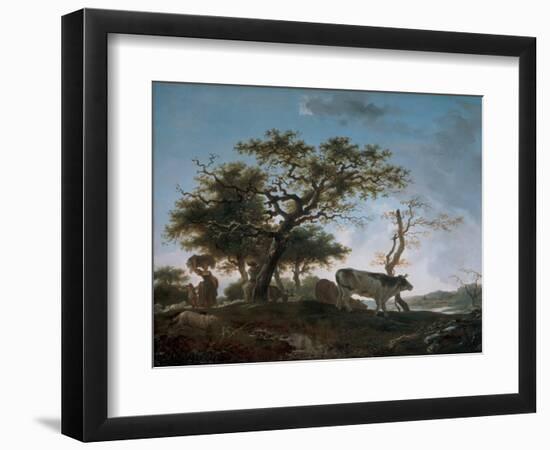 Young Woman and A Herdsman Leading their Herds, 1765 (Oil on Panel)-Jean-Honore Fragonard-Framed Giclee Print