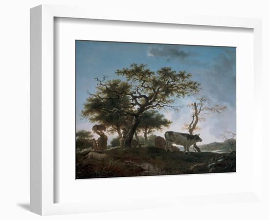 Young Woman and A Herdsman Leading their Herds, 1765 (Oil on Panel)-Jean-Honore Fragonard-Framed Giclee Print