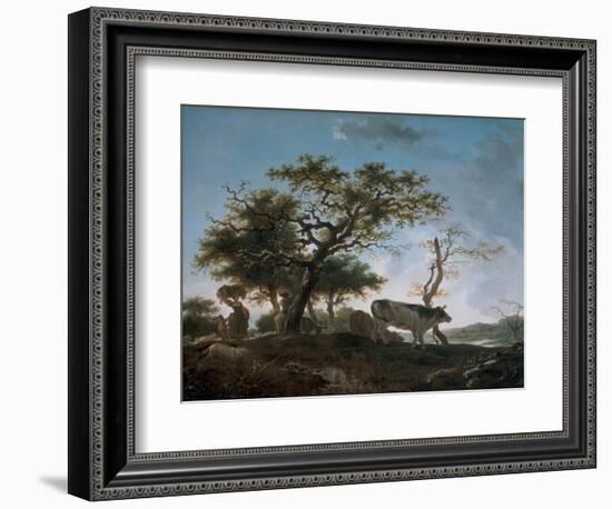 Young Woman and A Herdsman Leading their Herds, 1765 (Oil on Panel)-Jean-Honore Fragonard-Framed Giclee Print