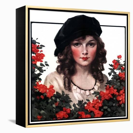 "Young Woman and Flowers,"May 17, 1924-J. Knowles Hare-Framed Premier Image Canvas