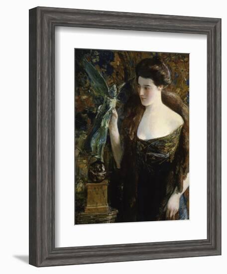 Young Woman and Statue-Childe Hassam-Framed Giclee Print