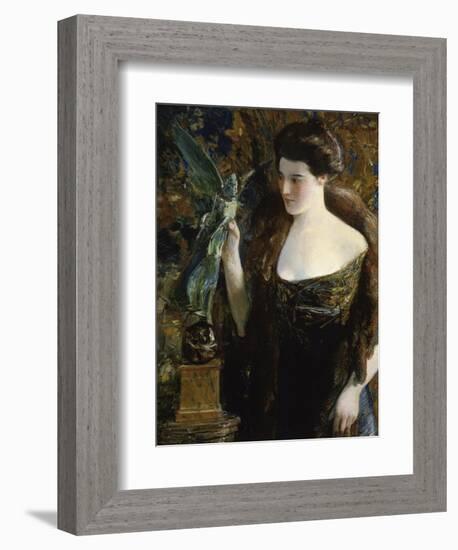 Young Woman and Statue-Childe Hassam-Framed Giclee Print