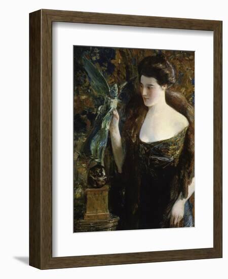 Young Woman and Statue-Childe Hassam-Framed Giclee Print