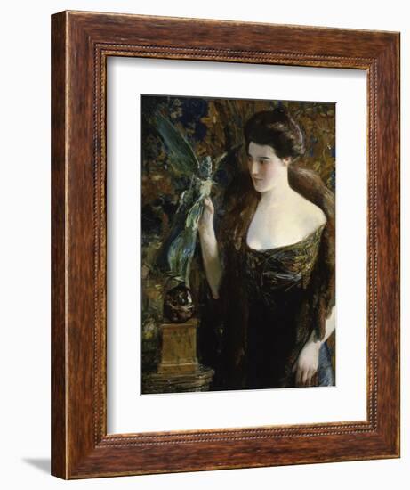 Young Woman and Statue-Childe Hassam-Framed Giclee Print