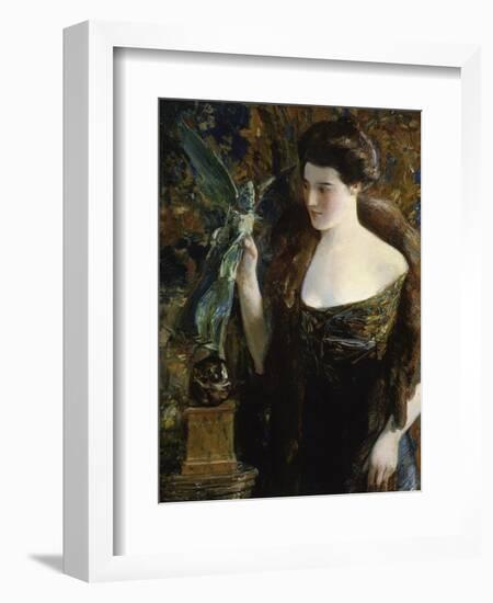 Young Woman and Statue-Childe Hassam-Framed Giclee Print