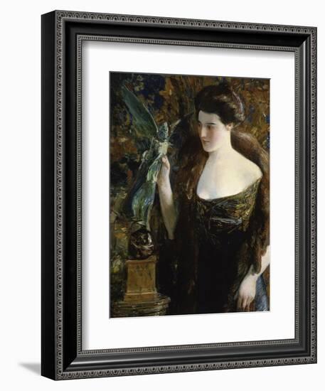 Young Woman and Statue-Childe Hassam-Framed Giclee Print