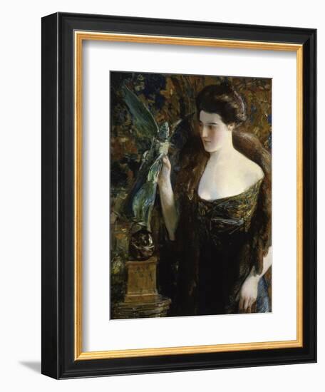 Young Woman and Statue-Childe Hassam-Framed Giclee Print