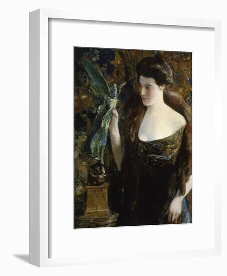 Young Woman and Statue-Childe Hassam-Framed Giclee Print