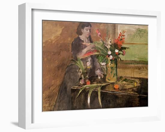 Young Woman Arranging Flowers, 1872-Edgar Degas-Framed Giclee Print