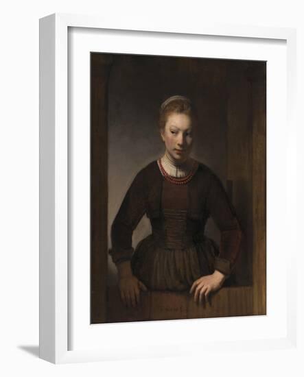 Young Woman at an Open Half-Door, 1645-Rembrandt van Rijn-Framed Giclee Print