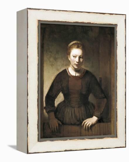 Young Woman at an Open Half-Door-Rembrandt van Rijn-Framed Stretched Canvas