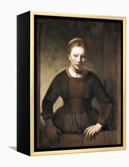 Young Woman at an Open Half-Door-Rembrandt van Rijn-Framed Stretched Canvas