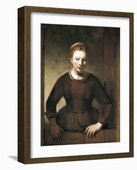 Young Woman at an Open Half-Door-Rembrandt van Rijn-Framed Art Print