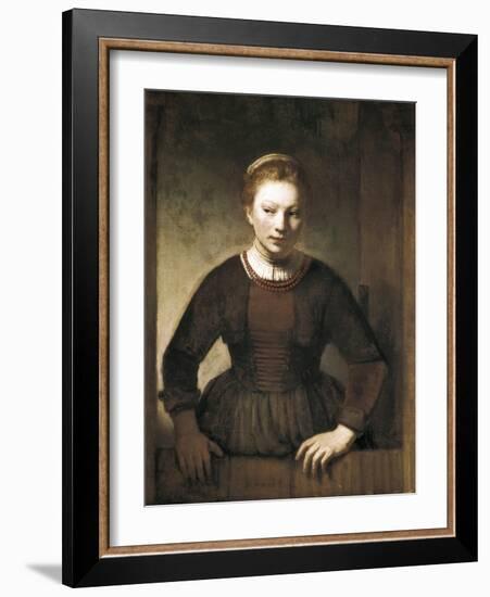 Young Woman at an Open Half-Door-Rembrandt van Rijn-Framed Art Print