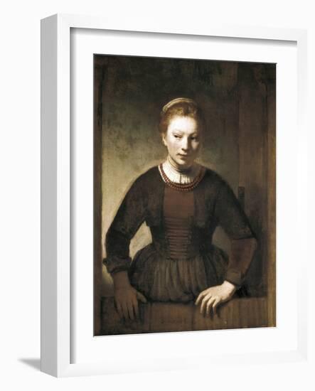 Young Woman at an Open Half-Door-Rembrandt van Rijn-Framed Art Print