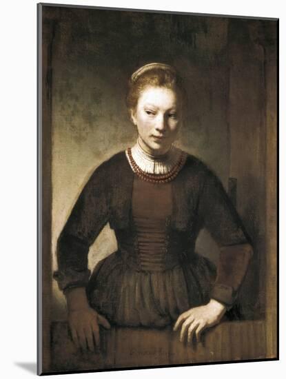 Young Woman at an Open Half-Door-Rembrandt van Rijn-Mounted Art Print