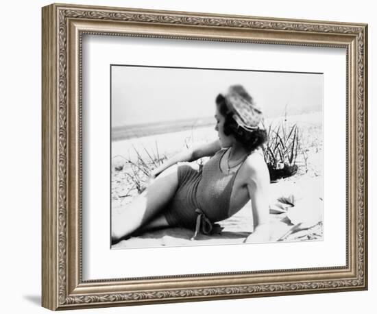 Young Woman at the Beach, Ca. 1938-null-Framed Photographic Print