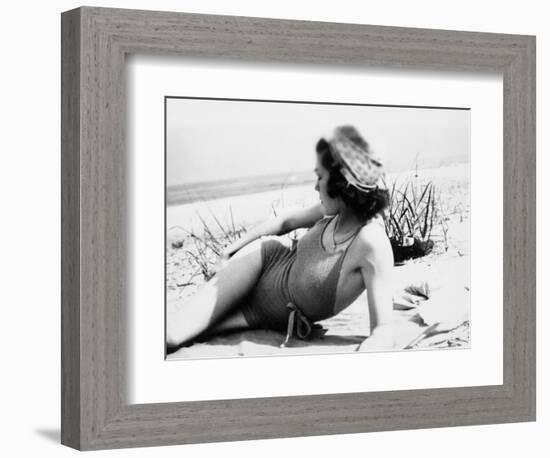 Young Woman at the Beach, Ca. 1938-null-Framed Photographic Print