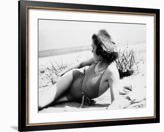 Young Woman at the Beach, Ca. 1938-null-Framed Photographic Print