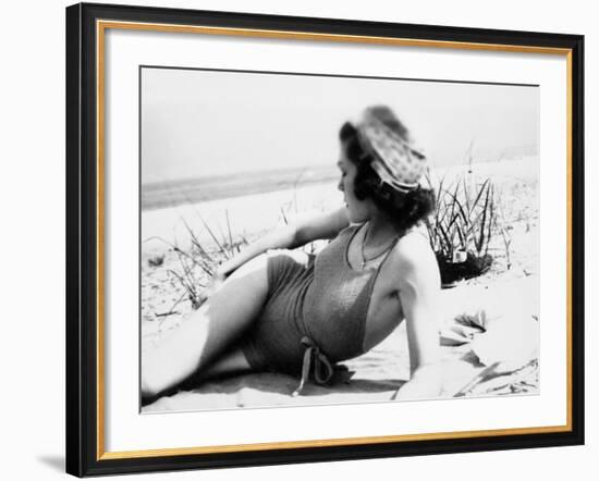 Young Woman at the Beach, Ca. 1938-null-Framed Photographic Print