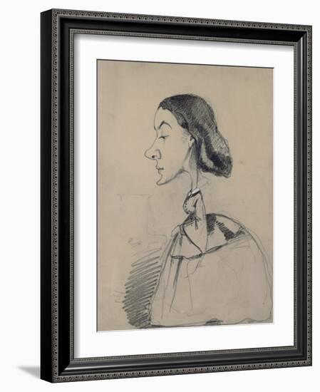 Young Woman at the Piano, 1855-60 (Black Crayon Heightened with White Pastel on Paper)-Claude Monet-Framed Giclee Print