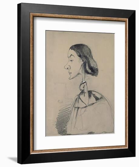 Young Woman at the Piano, 1855-60 (Black Crayon Heightened with White Pastel on Paper)-Claude Monet-Framed Giclee Print