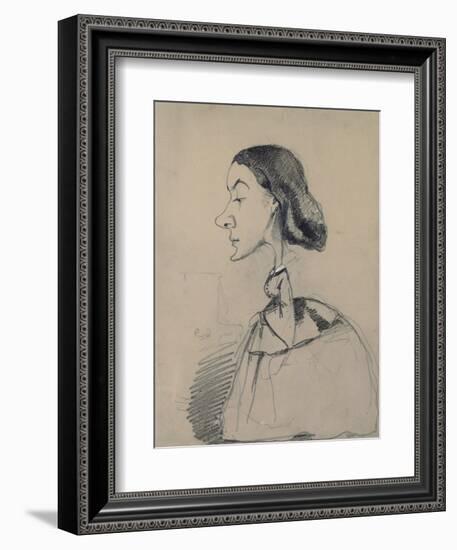 Young Woman at the Piano, 1855-60 (Black Crayon Heightened with White Pastel on Paper)-Claude Monet-Framed Giclee Print