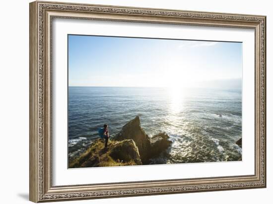 Young Woman Backpacking The Oregon Coast Trail. Oswald West State Park, OR-Justin Bailie-Framed Photographic Print