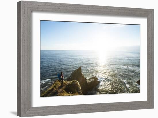 Young Woman Backpacking The Oregon Coast Trail. Oswald West State Park, OR-Justin Bailie-Framed Photographic Print