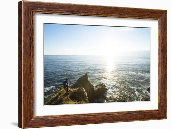 Young Woman Backpacking The Oregon Coast Trail. Oswald West State Park, OR-Justin Bailie-Framed Photographic Print