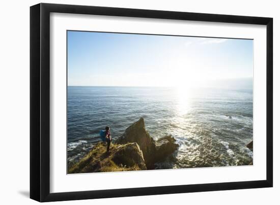 Young Woman Backpacking The Oregon Coast Trail. Oswald West State Park, OR-Justin Bailie-Framed Photographic Print