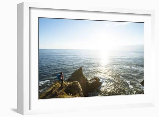 Young Woman Backpacking The Oregon Coast Trail. Oswald West State Park, OR-Justin Bailie-Framed Photographic Print
