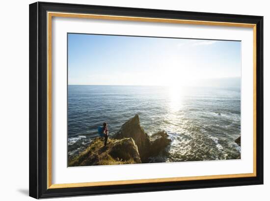 Young Woman Backpacking The Oregon Coast Trail. Oswald West State Park, OR-Justin Bailie-Framed Photographic Print