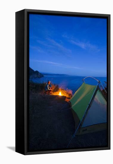 Young Woman Backpacking The Oregon Coast Trail. Oswald West State Park, OR-Justin Bailie-Framed Premier Image Canvas