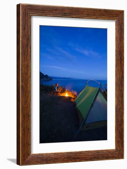 Young Woman Backpacking The Oregon Coast Trail. Oswald West State Park, OR-Justin Bailie-Framed Photographic Print