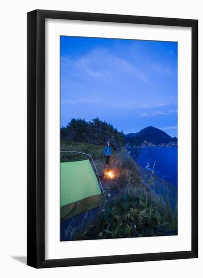 Young Woman Backpacking The Oregon Coast Trail. Oswald West State Park, OR-Justin Bailie-Framed Photographic Print