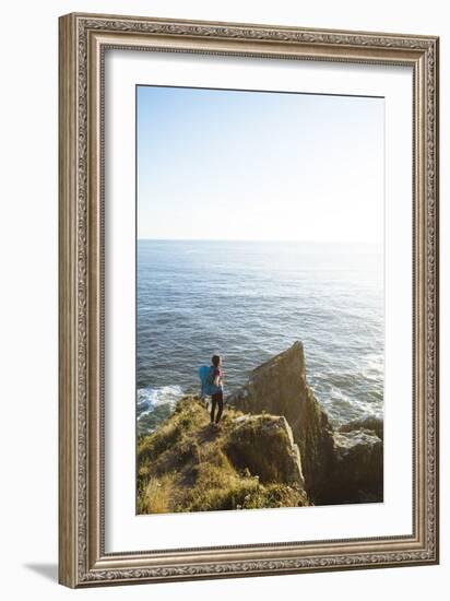 Young Woman Backpacking The Oregon Coast Trail. Oswald West State Park, OR-Justin Bailie-Framed Photographic Print