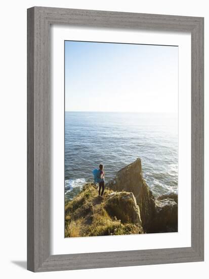 Young Woman Backpacking The Oregon Coast Trail. Oswald West State Park, OR-Justin Bailie-Framed Photographic Print