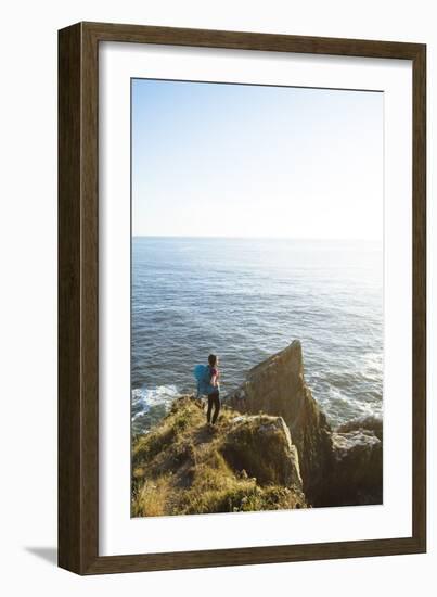 Young Woman Backpacking The Oregon Coast Trail. Oswald West State Park, OR-Justin Bailie-Framed Photographic Print