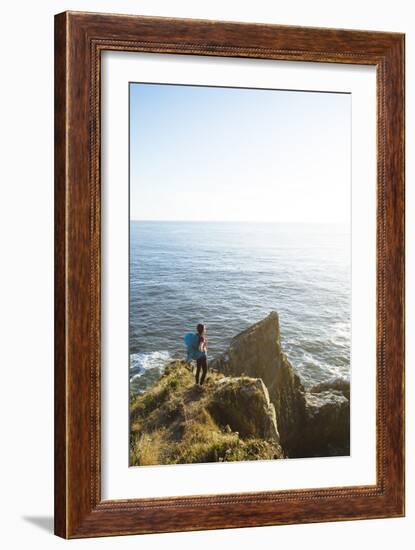 Young Woman Backpacking The Oregon Coast Trail. Oswald West State Park, OR-Justin Bailie-Framed Photographic Print