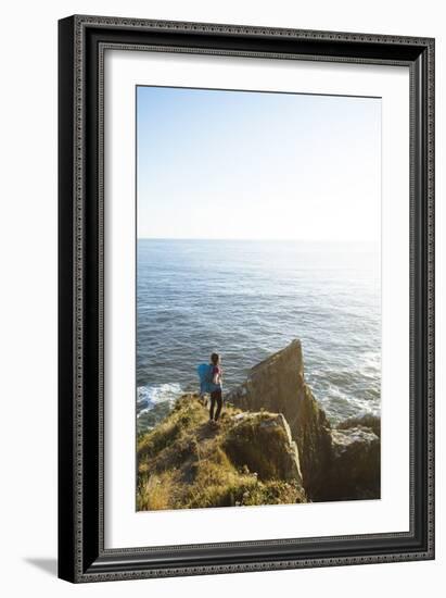 Young Woman Backpacking The Oregon Coast Trail. Oswald West State Park, OR-Justin Bailie-Framed Photographic Print