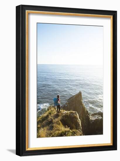 Young Woman Backpacking The Oregon Coast Trail. Oswald West State Park, OR-Justin Bailie-Framed Photographic Print