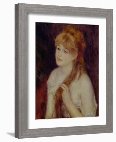 Young Woman Braiding Her Hair, 1876-Pierre-Auguste Renoir-Framed Giclee Print